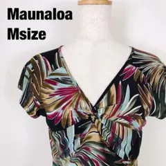 Maunaloa マウナロア vネック 半袖ブラウス 総柄模様　J2