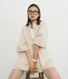 HANNE ハーフスリーブシャツセットアップ　ベージュ