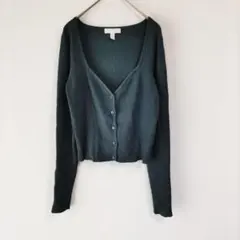 〈エイチアンドエム〉ニットカーディガン　緑系　丈短め　L