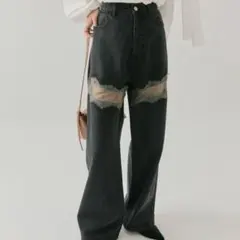 【匿名配送】mystic レース切替デニム ブラック