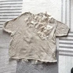 SUPER HANKA 花びら装飾 半袖ニット