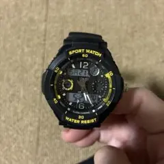 スポーツウォッチ ブラック×イエロー 子供用腕時計 稼動品