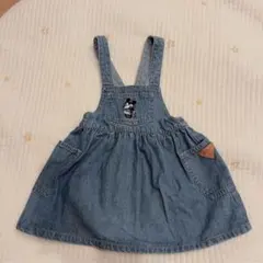 プティマイン　ミニーマウス刺繍デニムジャンバースカート