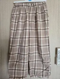 チェック柄ロングパンツ ベージュ系