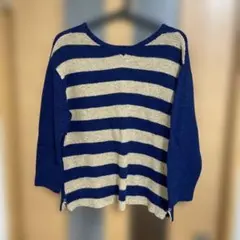 未着用　ネイビー×ベージュストライプ　ニットセーター　Mサイズ
