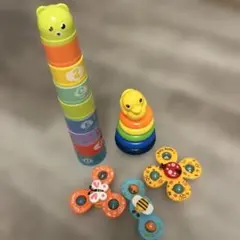 多色動物モチーフ　まとめ売り　つみかさねカップ　ハンドスピナー3個　輪投げ