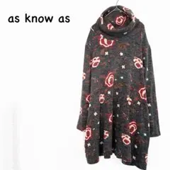 アズノゥアズ 花柄タートルネックチュニック フリース素材 秋冬 F