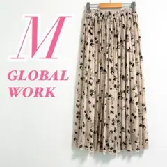 GLOBAL WORK プリーツスカート ベージュ 花柄 M ウエストゴムのサムネイル