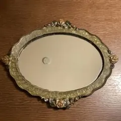 花のデザイン 楕円形ミラー　壁掛け