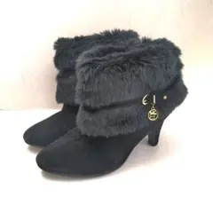 マリクレール ファー付きブーティ ショートブーツ スエード チャーム LL