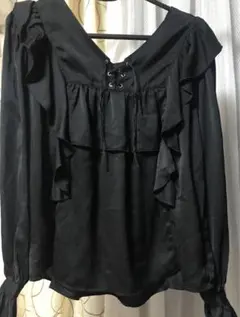 Ray Cassin フリル付き黒長袖ブラウス