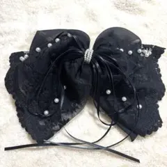 Hand Made】レースリボンバレッタ ブラック ヘアクリップ 即購入