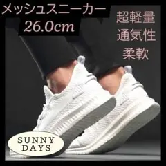 26.0㎝ ホワイト メッシュ スニーカー 軽 メンズ レディース 　42