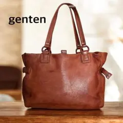 genten ゲンテン ゴートヌメ レザー 焦がし加工 トートバッグ ブラウン