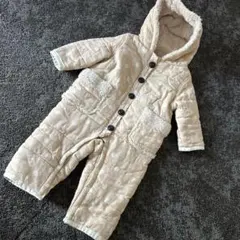 ベージュ ドット柄 フード付きアウター