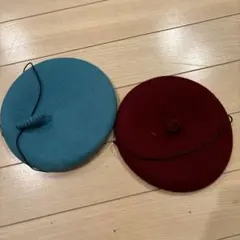 ウール製 ベレー帽 青 赤 セット