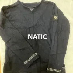 NATIC ネイビー Vネック 長袖ニット