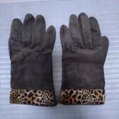 スエード調 手袋 ヒョウ柄 レディース