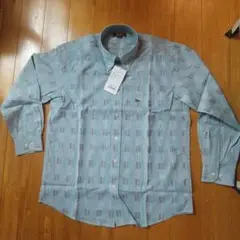 水色 ストライプ柄 長袖シャツ L