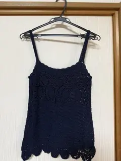 ネイビー かぎ編みキャミソール Lサイズ