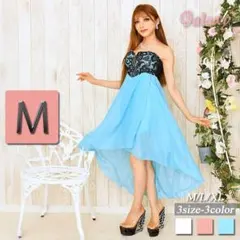 7889*胸元ハートカットレース*フロントジップ*シフォンロングテールドレス