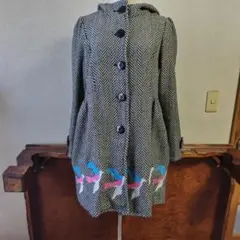 スカラー　千鳥格子　スタンドカラー　ロングコート