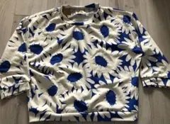 【タグ付き】ボトルネックひまわり花柄ショート丈7分袖カットソーブルーのサムネイル