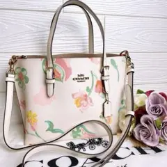 美品✨コーチ C3598 フラワー 花柄 バケットバッグ ショルダーバッグ コーチ 2way ショルダーバッグ バケットバッグ 花柄 ホワイト C3598