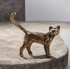 真鍮製 猫 置物 オブジェ 金属工芸 縁起物 アンティーク調