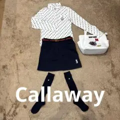Callawayキャロウェイ長袖白地ネイビー星柄シャツ✖️紺色スカート　セット　S