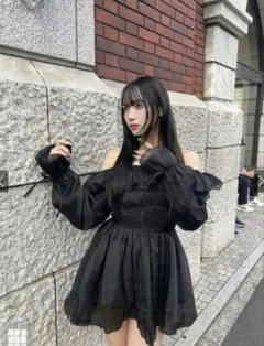 GRL ラメシアーフリルリボンオフショルダーチュニック[tu1693] ブラック