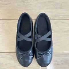 avv キッズ　女の子　黒 リボン付きバレエシューズ 21.0