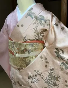 未使用 新品 美品 袷 正絹 友禅 訪問着 フルセット 桜色　裄丈長め　裄68 未使用 新品 美品 袷 正絹 友禅 訪問着 フルセット 桜色 裄丈長め 裄68