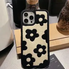 花柄 iPhoneケース ホワイト iPhone15Pro ブラック