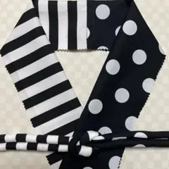 半襟・丸ぐけセット　黒系　ストライプ×ドット