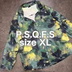 P.S.Q.F.S 総柄シャツ　グリーン系長袖オシャレシャツ