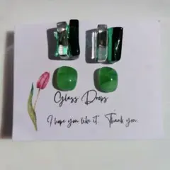 ガラス ドロップス サージカルステンレス ピアス クリア グリーン マーブル