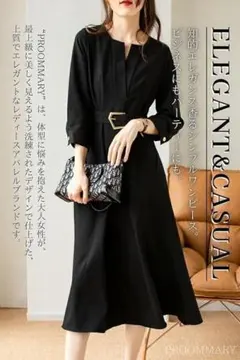 フォーマルワンピース　きれいめ ロングワンピース ポケット有　ブラック M
