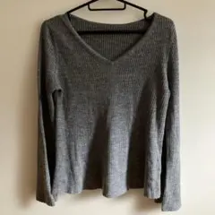 UNIQLOユニクロ メリノブレンドベルスリーブセーター グレー Ｖネックニット