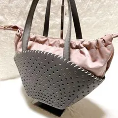 【美品】russet ラシット パンチングレザー トートバッグ ピンク×グレー