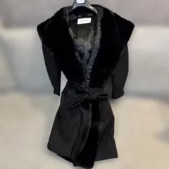 MaxMara ファー付きロングコート ブラック