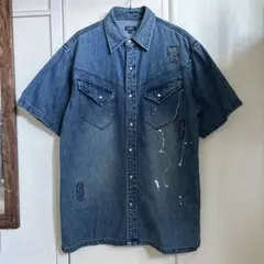 そ*ら様 CORISCO デニムシャツ Lサイズ ペイントデザイン メンズ 美品のサムネイル