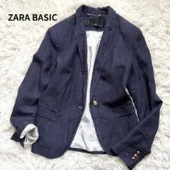 ZARA BASICリネン 麻 テーラードジャケット 金ボタン S インディゴ
