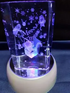 クリスマス 3Dクリスタル置物 ＬＥＤライト台付き 　[プレゼントBOXと天使]