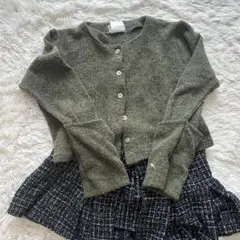 オリーブグリーン クロップドカーディガンショート丈 ニットカーディガン 韓国系