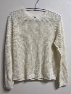 UNIQLO アイボリー メッシュ編みニット M
