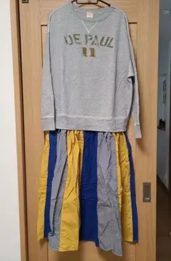 DENIM DUNGAREE 長袖カットソーとスカートセットL⑫