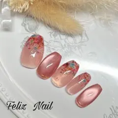 No.22 ジェルネイルチップ、フラワー、マグネット、ピンク、春