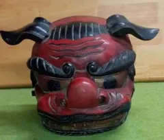 獅子頭 雌型 木製 木彫り 時代物 アンティーク 置物 縁起物 獅子舞 獅子頭 木彫 魔除け 祭 置物 古美術 神楽 木製 木彫 縁起物