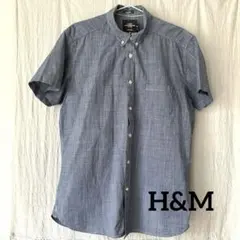 H&M 半袖 チェック シャツ ボタンダウン グレー メンズ L コットンのサムネイル
